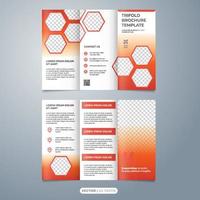 hexagonal tri fold brochure layout template vector with red color