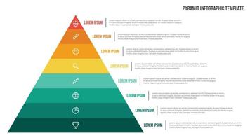 Pyramid list infographic template vector with 8 points and icons. Use to show proportional, interconnected, or hierarchical relationships. Use for presentation slide, banner, brochure, flyer.