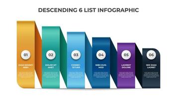 Descending list layout diagram, 6 points of steps infographic element template vector