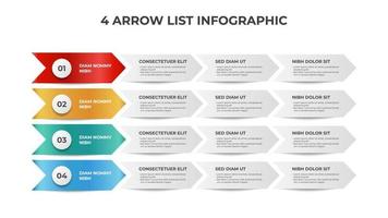 4 points of process arrow, list diagram for presentation, infographic element template vector