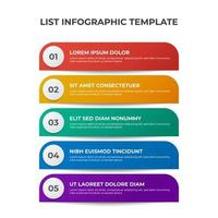 5 puntos, viñeta, diagrama de lista, vector de plantilla de elemento infográfico con diseño de fila colorido, se puede utilizar para publicaciones o presentaciones en medios sociales.