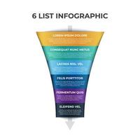 6 points, layers, options, step of list infographic element with funnel chart diagram vector
