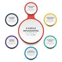 diagrama de diseño circular con 6 puntos de pasos, secuencia, vector de plantilla de elemento infográfico de círculo colorido.