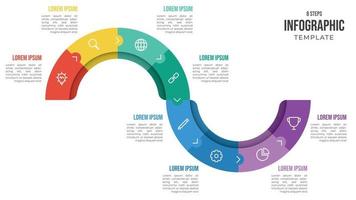 8 steps infographic template vector with icons, wave shaped layout, use for workflow, timeline, processes, banner, brochure, pamphlet, flyer, etc