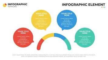 Diagrama de 4 listas con diseño circular, plantilla de diseño de presentación, vector de elementos infográficos