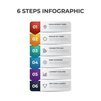 6 puntos de pasos, diseño de diagrama de lista con número, vector de plantilla de elemento infográfico