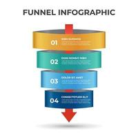 Sales funnel diagram with arrows, 4 steps and levels layout with number, infographic template vector. vector