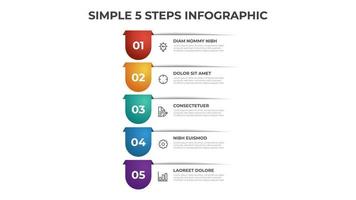 Colorful 5 points of steps diagram with simple design, infographic template vector. vector