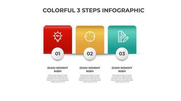 diagrama colorido de 3 puntos de lista, pasos con diseño horizontal, plantilla de elemento infográfico vector