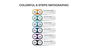 6 puntos de pasos, vector de plantilla de elemento infográfico, diagrama de diseño de lista