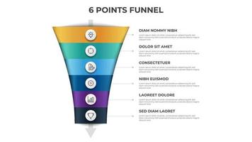 diagrama de flecha de embudo con 6 puntos, opciones, lista, vector de plantilla de elemento infográfico, se puede utilizar para ventas, marketing, flujo de proceso