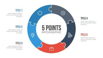 5 points circle infographic element vector with puzzle, can be used for workflow, steps, options, list, processes, presentation slide, report, etc.