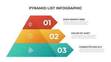 Pyramid infographic template vector with 3 list, layers, options, steps. Layout element for presentation, report, banner, etc.