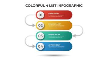 Colorful layout with 4 points of steps or list with arrows, infographic element template vector. vector