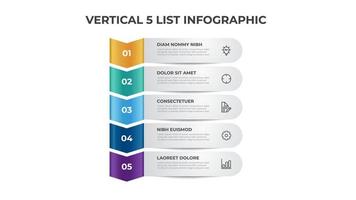 Vertical list diagram with 5 points of steps, infographic element template layout vector