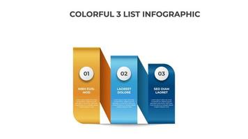 Descending list layout diagram, 3 points of steps infographic element template vector