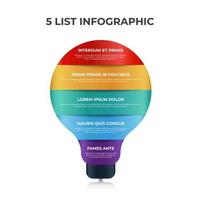 vector de elemento infográfico de bombilla con 5 listas, pasos, opciones, capas, diagrama de gráfico