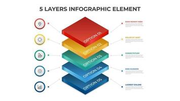 5 layers infographic element template vector, vertical list diagram for presentation layout, etc. vector