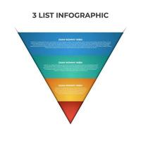 3 puntos, capas, opciones, paso del elemento infográfico de lista con diagrama de gráfico de embudo o pirámide vector