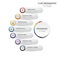 7 puntos de pasos, diagrama de lista circular, vector de plantilla de diseño de elementos infográficos con iconos