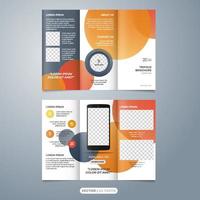 Abstract tri fold brochure template with phone mockup, a4 paper size vector