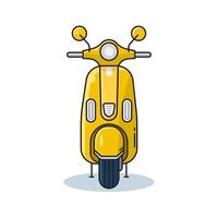 old motorcycle, vintage scooter with yellow color, front view, vector illustration