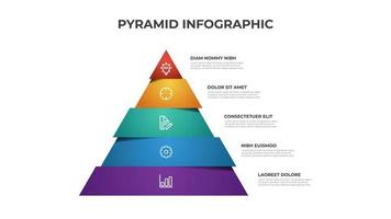 Colorful pyramid infographic template vector with 5 steps, list, levels diagram. Triangle segmented layout for presentation.