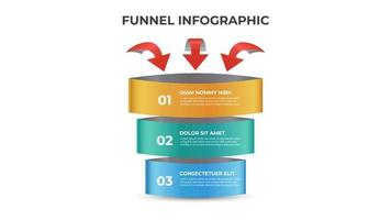 3 points of funnel diagram with arrows, stages and steps infographic template element vector. vector