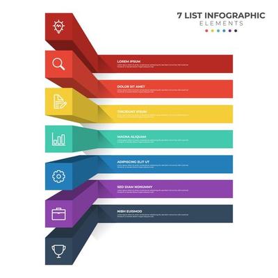 7 points of steps diagram, 3D list layout, infographic element template vector with icons