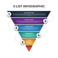 plantilla de elemento infográfico de pirámide inversa con 5 listas, opciones, diseño para presentación, publicación en medios sociales, folleto, volante, etc. vector