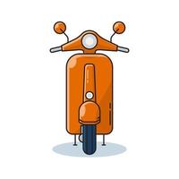 old vintage scooter motorcycle with orange color, front view, vector illustration