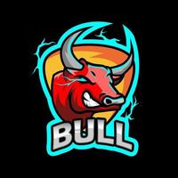 enojado cabeza de toro e-sport equipo logo mascota con relámpago, ilustración vectorial vector