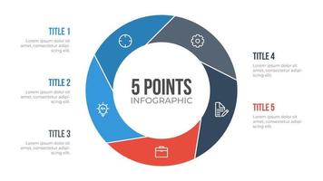 5 points circle infographic element vector, can be used for workflow, steps, options, list, processes, presentation slide, report, etc. vector