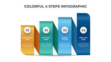 coloridos 4 puntos de pasos con diseño de diseño de lista de escaleras, vector de plantilla de elemento infográfico