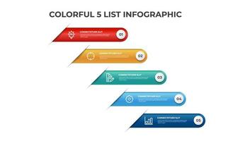 5 puntos de diseño de diagrama de lista, vector de plantilla de elemento infográfico colorido