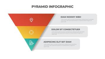 Diagrama de lista de 3 puntos de pirámide, diseño de nivel segmentado de triángulo, vector de plantilla de elemento infográfico