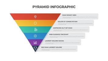 6 points of pyramid list diagram, triangle segmented level layout, infographic element template vector