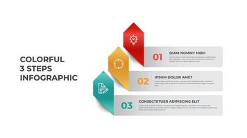 Business infographic element template vector with 3 points of steps, row list diagram layout with arrows, data visualization chart.