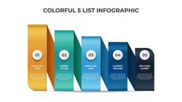 diagrama de diseño de lista descendente, vector de plantilla de elemento infográfico de 5 puntos de pasos