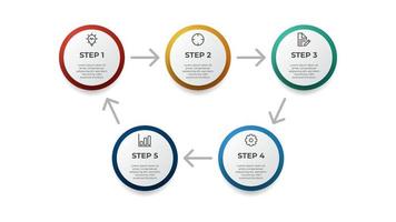 5 looping points of steps diagram layout, business infographic element template vector