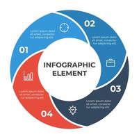 vector de elemento infográfico circular con 4 opciones, pasos, lista, partes. se puede usar para flujo de trabajo, línea de tiempo, pancarta, folleto, publicación en redes sociales, etc.