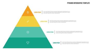 Pyramid list infographic template vector with 4 points and icons. Use to show proportional, interconnected, or hierarchical relationships. Use for presentation slide, banner, brochure, flyer.