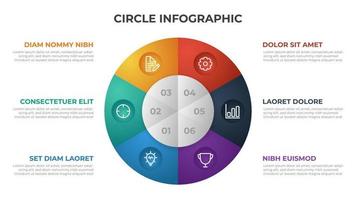 Plantilla de infografía de 6 puntos con vector de diseño de círculo.