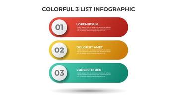 Colorful 3 points of list diagram, infographic element template vector. vector