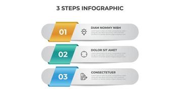 Diagrama de 3 puntos de pasos, diseño de lista vertical, vector de plantilla infográfica.