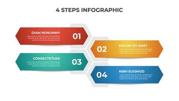 coloridos 4 puntos de pasos, con diagrama de diseño de lista hexagonal, plantilla de elemento infográfico vector