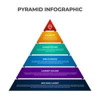 Pyramid list infographic element template with 5 point, bullet, triangle shape, row diagram with level for presentation, etc vector