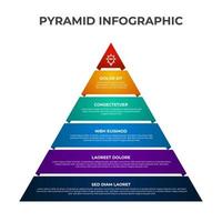 Pyramid list infographic element template with 5 point, bullet, triangle shape, row diagram with level for presentation, etc vector