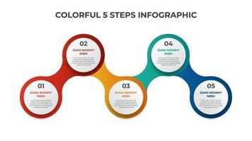5 points of steps, connected circle list diagram with number of sequence, infographic element template vector