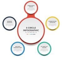 diagrama de diseño circular con 5 puntos de pasos, secuencia, vector de plantilla de elemento infográfico de círculo colorido.